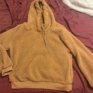 Tan fuzzy hooded sweater